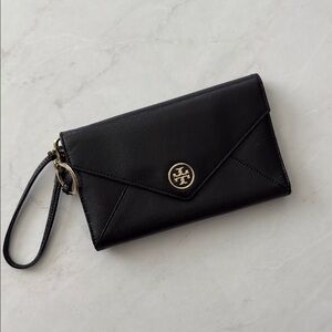 Tory Burch Black Wristlet with Gold Emblem